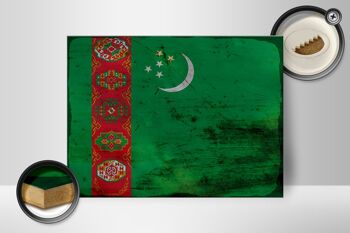 Panneau en bois drapeau Turkménistan 40x30cm Panneau rouille Turkménistan 2