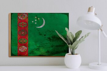 Panneau en bois drapeau Turkménistan 40x30cm Panneau rouille Turkménistan 3
