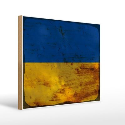 Panneau en bois drapeau Ukraine 40x30cm Drapeau de l'Ukraine panneau décoratif rouille