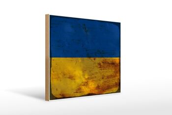 Panneau en bois drapeau Ukraine 40x30cm Drapeau de l'Ukraine panneau décoratif rouille 1