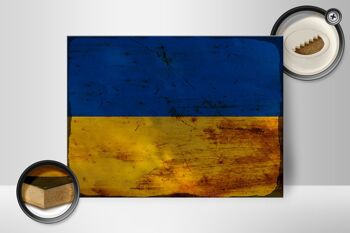 Panneau en bois drapeau Ukraine 40x30cm Drapeau de l'Ukraine panneau décoratif rouille 2