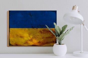 Panneau en bois drapeau Ukraine 40x30cm Drapeau de l'Ukraine panneau décoratif rouille 3