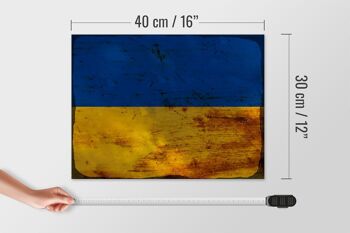 Panneau en bois drapeau Ukraine 40x30cm Drapeau de l'Ukraine panneau décoratif rouille 4