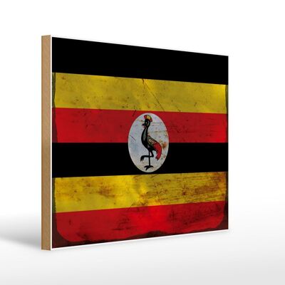 Holzschild Flagge Uganda 40x30cm Flag of Uganda Rost Deko Schild