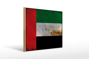 Panneau en bois drapeau des Émirats arabes 40x30cm, panneau décoratif rouille 1