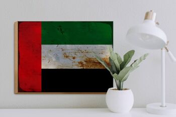 Panneau en bois drapeau des Émirats arabes 40x30cm, panneau décoratif rouille 3