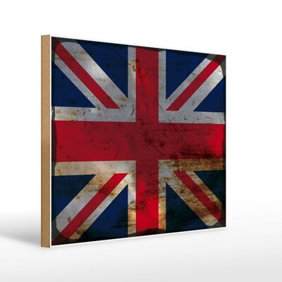 Cartello in legno bandiera Union Jack 40x30 cm Regno Unito ruggine