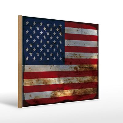 Cartello in legno bandiera Stati Uniti 40x30 cm Segno decorativo ruggine degli stati
