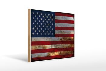 Panneau en bois drapeau des états-unis, 40x30cm, panneau décoratif rouille 1