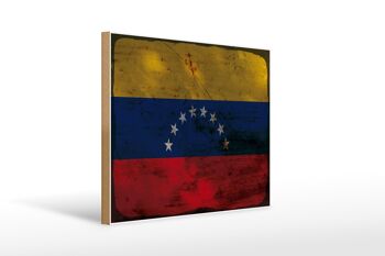 Panneau en bois drapeau Venezuela 40x30cm Drapeau Venezuela rouille signe décoratif 1