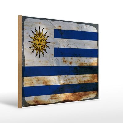 Panneau en bois drapeau Uruguay 40x30cm Drapeau de l'Uruguay panneau décoratif rouille