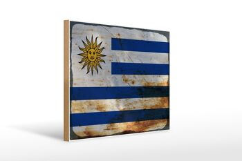 Panneau en bois drapeau Uruguay 40x30cm Drapeau de l'Uruguay panneau décoratif rouille 1