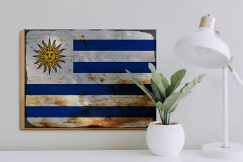 Panneau en bois drapeau Uruguay 40x30cm Drapeau de l'Uruguay panneau décoratif rouille 3