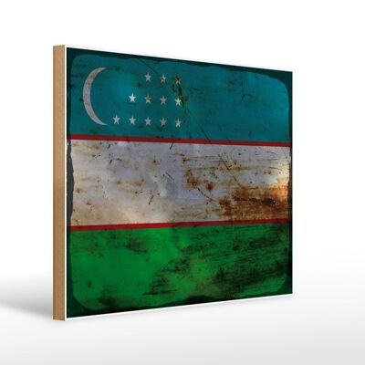 Cartello in legno bandiera Uzbekistan 40x30 cm Cartello decorativo color ruggine dell'Uzbekistan