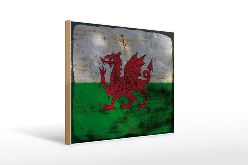 Holzschild Flagge Wales 40x30cm Flag of Wales Rost Holz Deko Schild