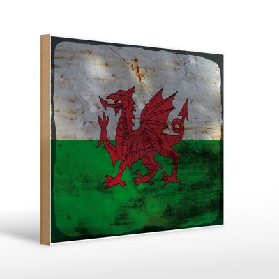 Letrero de madera bandera Gales 40x30cm Bandera de Gales letrero decorativo de madera oxidada