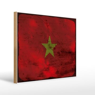 Letrero de madera bandera Vietnam 40x30cm Bandera de Vietnam cartel decorativo óxido