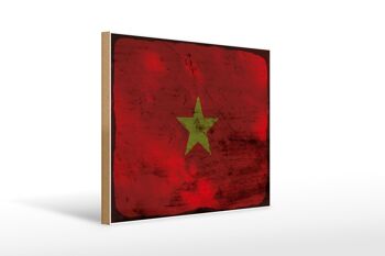 Panneau en bois drapeau Vietnam 40x30cm Drapeau du Vietnam signe décoratif rouille 1