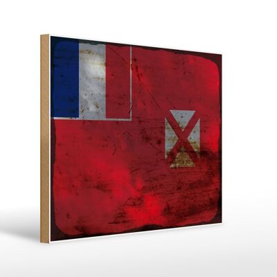 Panneau en bois drapeau Wallis et Futuna 40x30cm panneau décoratif rouille Wallis