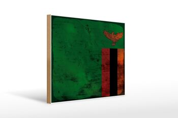 Panneau en bois drapeau Zambie 40x30cm Drapeau de Zambie signe décoratif rouille 1
