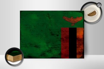 Panneau en bois drapeau Zambie 40x30cm Drapeau de Zambie signe décoratif rouille 2