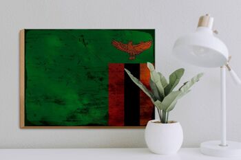 Panneau en bois drapeau Zambie 40x30cm Drapeau de Zambie signe décoratif rouille 3