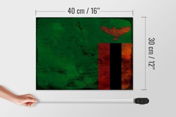 Panneau en bois drapeau Zambie 40x30cm Drapeau de Zambie signe décoratif rouille 4