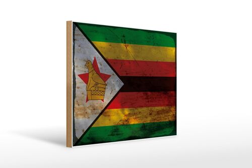 Holzschild Flagge Simbabwe 40x30cm Flag of Zimbabwe Rost Schild