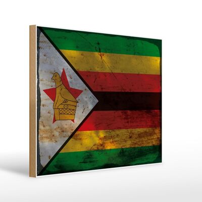 Letrero de madera bandera Zimbabue 40x30cm Bandera de Zimbabue signo oxidado