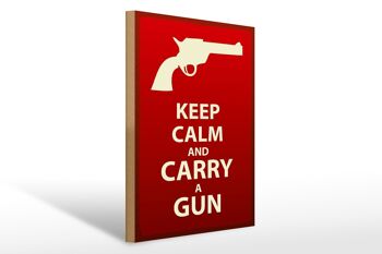 Panneau en bois disant 30x40cm Keep Calm and carry a gun, panneau décoratif en bois 1