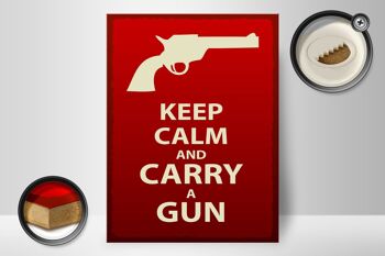 Panneau en bois disant 30x40cm Keep Calm and carry a gun, panneau décoratif en bois 2