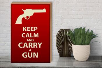Panneau en bois disant 30x40cm Keep Calm and carry a gun, panneau décoratif en bois 3