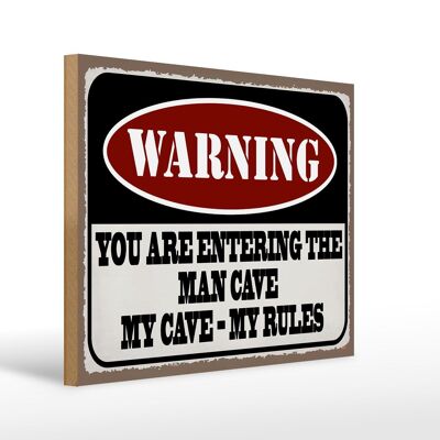 Letrero de madera que dice 40x30cm Advertencia de entrada al letrero decorativo de la cueva del hombre