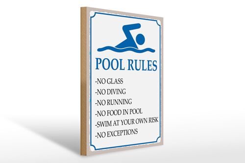 Holzschild Spruch 30x40cm Pool Rules No glass no diving Deko Schild