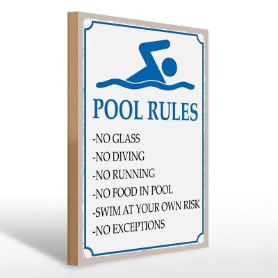 Holzschild Spruch 30x40cm Pool Rules No glass no diving Deko Schild