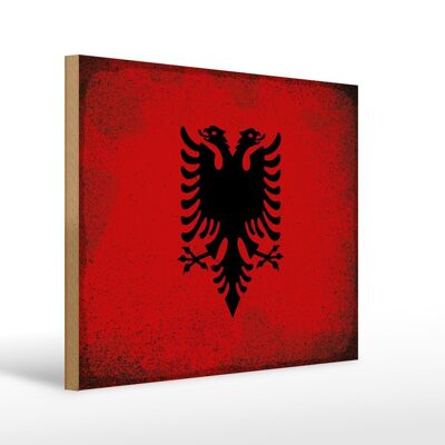 Panneau en bois drapeau Albanie 40x30cm, drapeau albanais, signe décoratif vintage