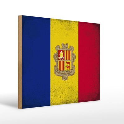 Cartello in legno bandiera Andorra 40x30cm Bandiera di Andora, cartello vintage