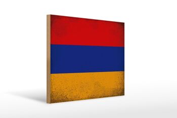Panneau en bois drapeau Arménie 40x30cm Drapeau Arménie signe décoratif vintage 1