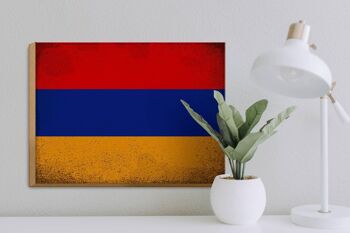Panneau en bois drapeau Arménie 40x30cm Drapeau Arménie signe décoratif vintage 3