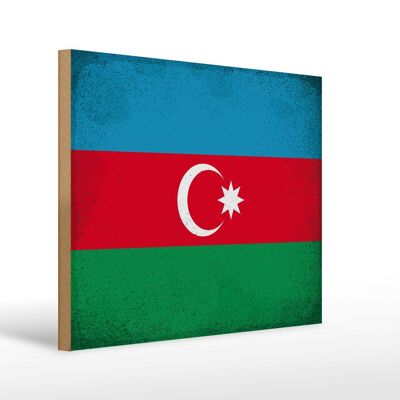 Letrero de madera bandera de Azerbaiyán 40x30cm Letrero vintage de Azerbaiyán