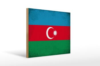 Panneau en bois drapeau de l'Azerbaïdjan 40x30cm, panneau vintage de l'Azerbaïdjan 1