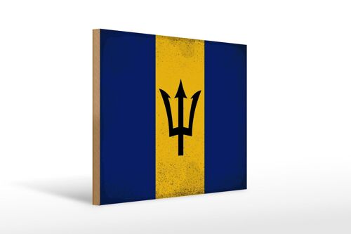 Holzschild Flagge Barbados 40x30cm Flag of Barbados Vintage Schild