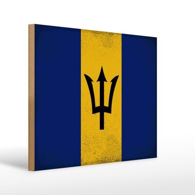 Holzschild Flagge Barbados 40x30cm Flag of Barbados Vintage Schild