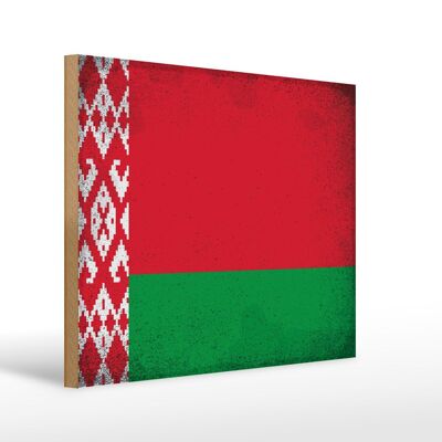 Cartello in legno bandiera Bielorussia 40x30 cm Cartello decorativo vintage Bielorussia