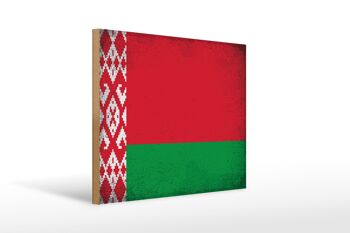 Panneau en bois drapeau Biélorussie 40x30cm signe décoratif vintage Biélorussie 1