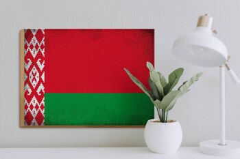 Panneau en bois drapeau Biélorussie 40x30cm signe décoratif vintage Biélorussie 3