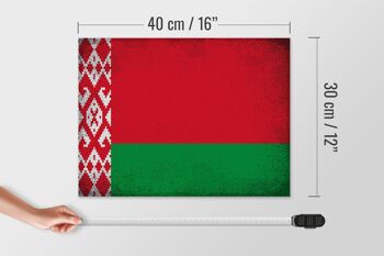 Panneau en bois drapeau Biélorussie 40x30cm signe décoratif vintage Biélorussie 4