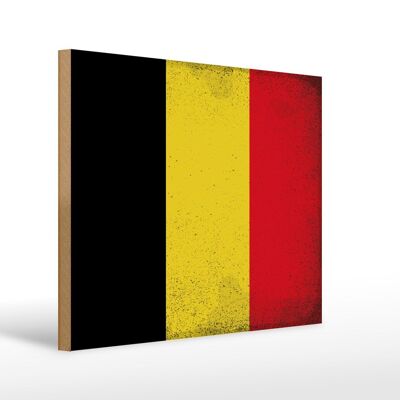 Cartello in legno bandiera Belgio 40x30 cm Insegna vintage bandiera del Belgio