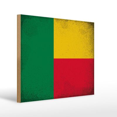 Cartello in legno bandiera Benin 40x30 cm Bandiera del Benin cartello decorativo vintage
