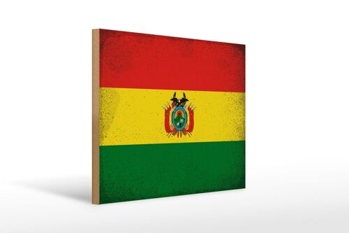 Holzschild Flagge Bolivien 40x30cm Flag of Bolivia Vintage Schild